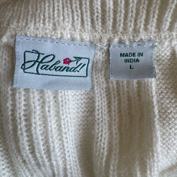 Haband! Size Large Cozy White Cable Knit Button Down Cardigan Sweater Cottage - Picture 5 of 5